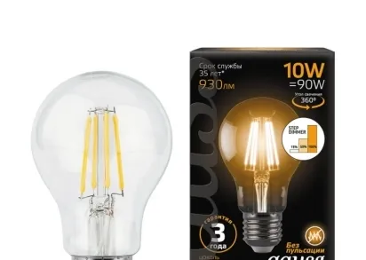 Лампа светодиодная филаментная диммируемая Gauss E27 10W 2700K прозрачная 102802110-S
