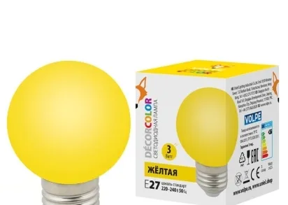 Лампа светодиодная Volpe E27 3W желтая LED-G60-3W/Yellow/E27/FR/С UL-00006961